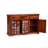 Moroccan Mosaic Handmade Mango Wood Sideboard In Natural Honey Oak